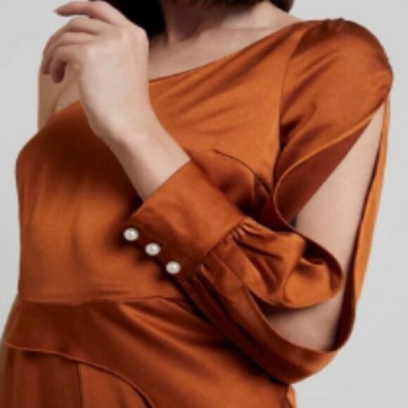 Foxiedox Rust Winter Satin Jumpsuit Bishop Sleeve NWT MEDIUM - Picture 3 of 4